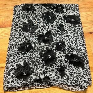 Gray and Black Flower and Cheetah/Leopard Print Scarf